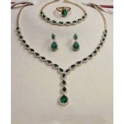 Emerald Gemstone Diamond Peacock Feather Necklace
