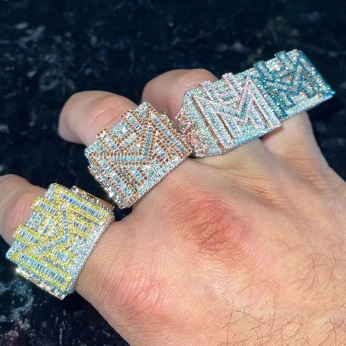 Custom Design Available Hip Hop 925 Silver Rings Iced Out Jewelry Men Moissanite Rings