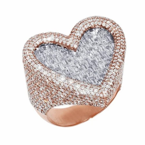 Shining Jewelry 925 Sterling Silver Heart Shape Ring Custom Hip Hop Rapper Vvs Iced Out Ring