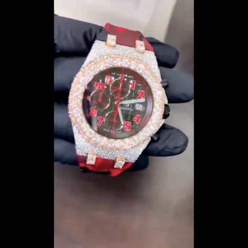 Moissanite Studded Iced Out Watch, EF/VVS Diamond, Wrist Watch