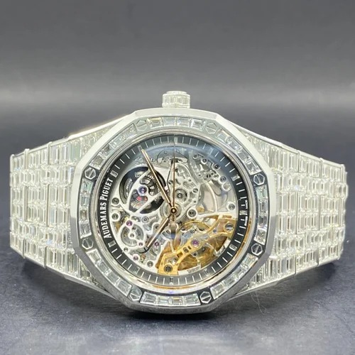Moissanite Studded Iced Out Watch, EF/VVS Diamond, Wrist Watch