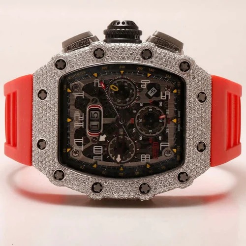 Moissanite Studded Iced Out Watch, EF/VVS Diamond, Wrist Watch