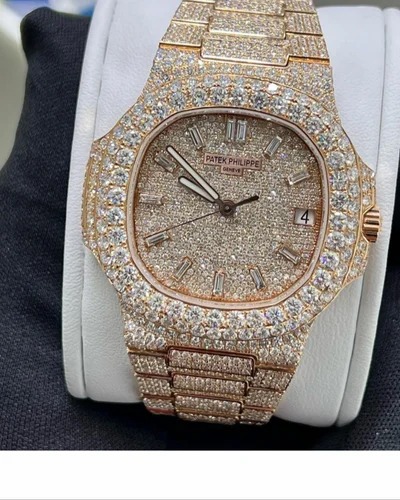 Moissanite Studded Iced Out Watch, EF/VVS Diamond, Wrist Watch