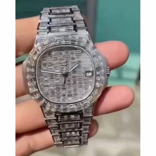 Moissanite Studded Iced Out Watch, EF/VVS Diamond, Wrist Watch