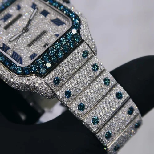 Moissanite Studded Iced Out Watch, EF/VVS Diamond, Wrist Watch