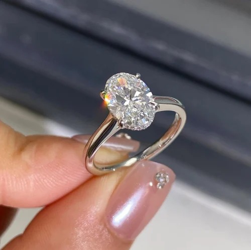 2 Ct Oval Cut Lab Grown Diamond Halo Ring, Vintage Style