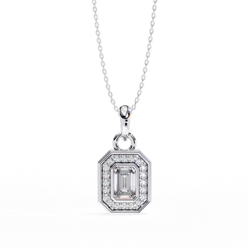 Lab Grown Diamond with 18K White Gold Lab Grown Emerald Halo Diamond pendant