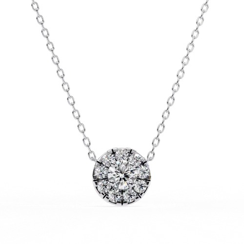 Lab Grown Diamond Pendent with 18K White Gold Holding Round Diamond Pendant