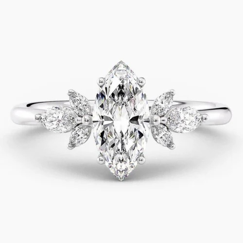 1.40 Ct Total Weight Cluster Lab Grown Diamond Ring, Marquise Cut