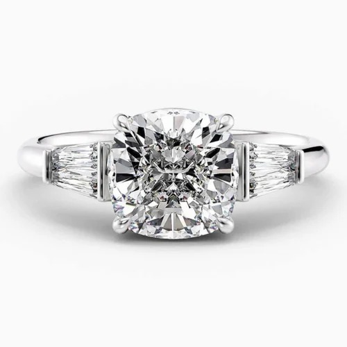 Cushion Cut Three Stone Lab Grown Diamond Ring, Modern Style