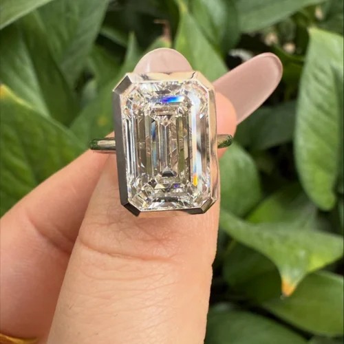 6 Ct Emerald Cut Lab Grown Diamond Ring, Bezel Set