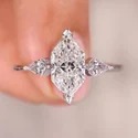 Marquise Cut Three Stone Lab Grown Diamond Ring, Modern Style
