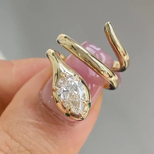 3 Ct Marquise Lab Grown Diamond Promise Ring, Yellow Gold