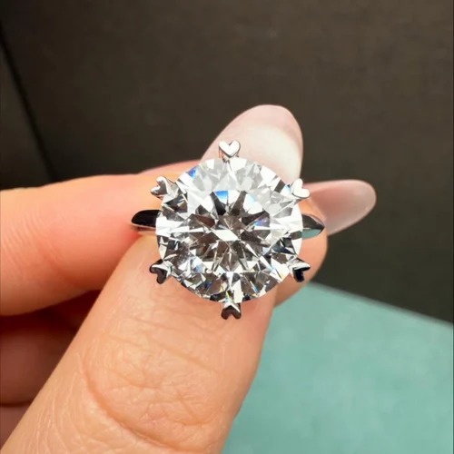 5 Carat Round Lab Grown Diamond Solitaire Ring, 14K White Gold
