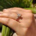Pear Shape Lab Grown Diamond Three Stone Ring, 1.50 Ct Center, White Gold