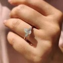 Pear Shape Lab Grown Diamond Three Stone Ring, 1.50 Ct Center, White Gold