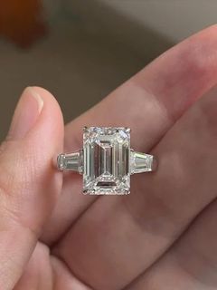 13 Ct Emerald Cut Lab Grown Diamond Ring, Bezel Set