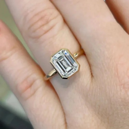 1.50 Ct Emerald Cut Lab Grown Diamond Ring, Bezel Set