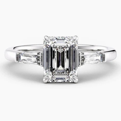 Cushion Cut Three Stone Lab Grown Diamond Ring, Modern Style