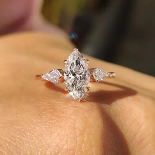 Marquise Cut Three Stone Lab Grown Diamond Ring, Modern Style
