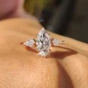 Marquise Cut Three Stone Lab Grown Diamond Ring, Modern Style