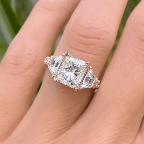 Pear Shape Lab Grown Diamond Ring, 3 Ct Center, Rose Gold