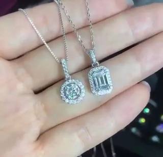 Round And Emerald Moissanite Pendant