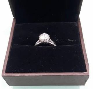 Round Cut DEF Moissanite Gold Hallmarked Ring with Band For Engagement,Wedding