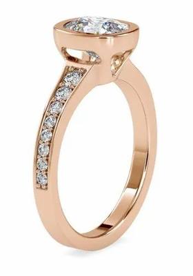 Round Cut DEF Moissanite Gold Hallmarked Ring with Band For Engagement,Wedding