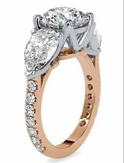 Three Stones Round Pear Cut Full White Moissanite White,Yellow,Rose Gold For Engagement, Wedding