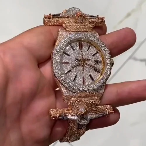 Moissanite Studded Iced Out Watch, EF VVS Diamond, Swiss Movement Watch
