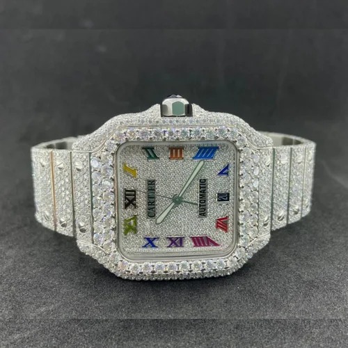 DEF VVS Moissanite Studded Diamond Watch, Iced Out Diamond Wrist Watch