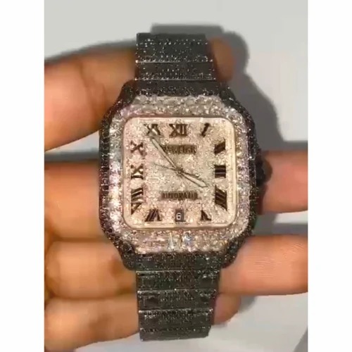 DEF VVS Moissanite Studded Diamond Watch, Iced Out Diamond Wrist Watch