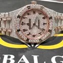 Moissanite Studded Diamond Iced Out Watch with Hebrew Numbers and Date, 25