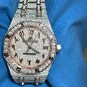 Moissanite Studded Diamond Iced Out Watch with Hebrew Numbers and Date, 25