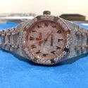 Moissanite Studded Diamond Iced Out Watch with Hebrew Numbers and Date, 25