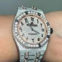 Moissanite Studded Diamond Iced Out Watch with Hebrew Numbers and Date, 25
