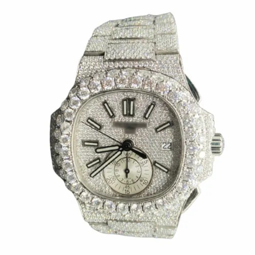 DEF VVS Moissanite Studded Diamond Watch, Men Iced Out Diamond Wrist Watch 7