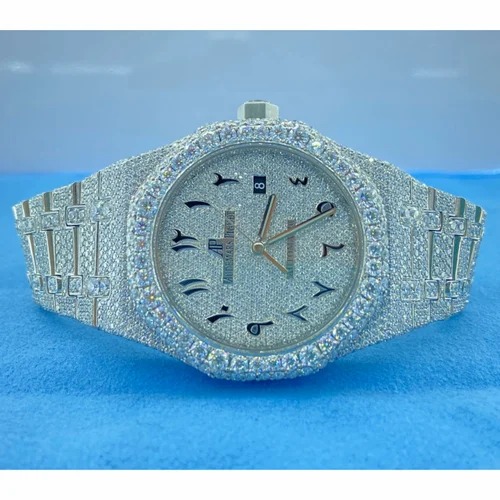 Moissanite Studded Diamond Watch, Iced Out Ef Diamond, Swiss Movement Watch