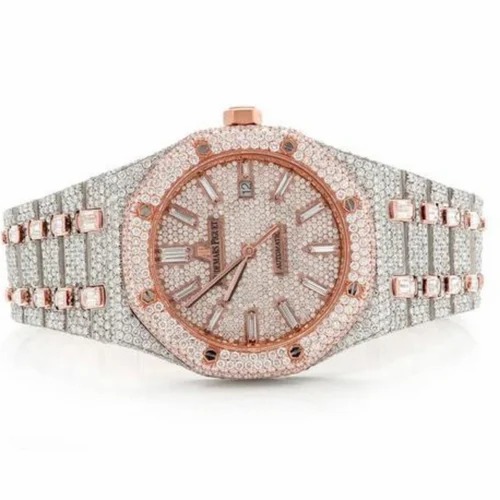 Moissanite Studded Iced Out Watch, 41 mm Dial, EF/VVS Diamond,Yellow/White Tone Watch11