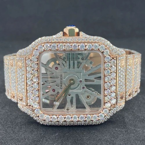 Moissanite Studded Iced Out Watch, 41mm Dial, EF/VVS Diamond 22