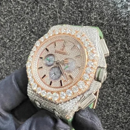 Moissanite Studded Iced Out Watch, 41mm Dial, EF/VVS Diamond, Date Wrist Watch 21