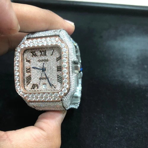 Moissanite Studded Diamond Watch, EF/VVS Diamond, Iced Out Wrist Watch