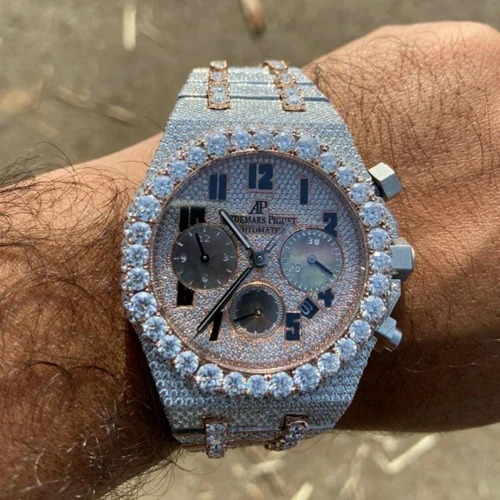 DEF VVS Moissanite Studded Diamond Watch, Iced Out Diamond Wrist Watch