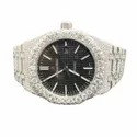 Moissanite Studded Iced Out Watch, EF/VVS Diamond, Date Wrist, Swiss Movement