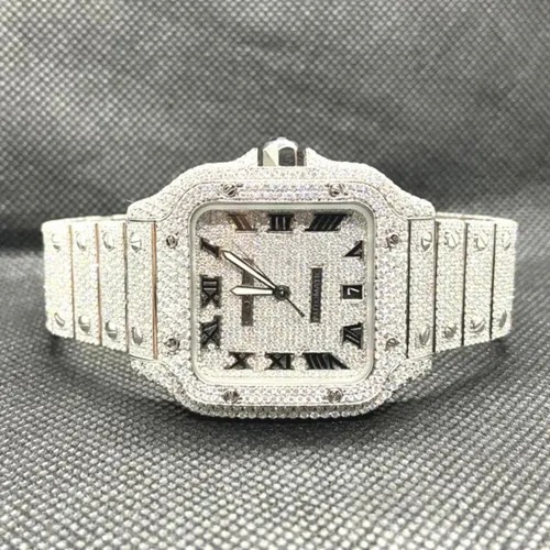 Moissanite Studded Iced Out Watch, 41mm Dial, EF/VVS Diamond,Full White Watch 14