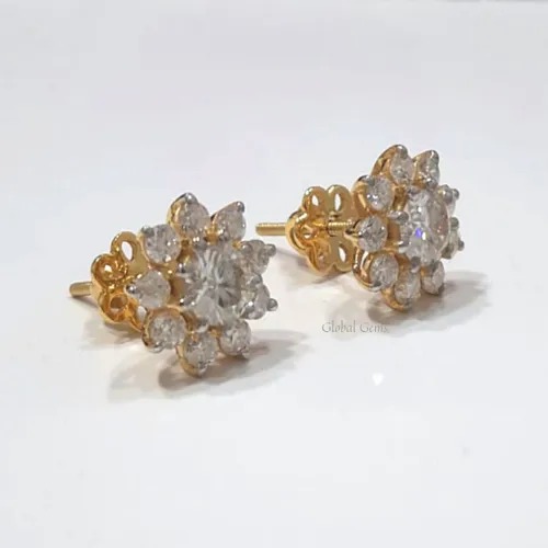 Round Screw Back Stud Earrings in 18k gold, Moissanite Diamond Stud Earrings, Moissanite Earrings