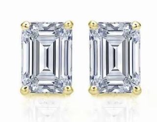 High Quality DEF VVS Emerald Cut Moissanite Diamonds Studs