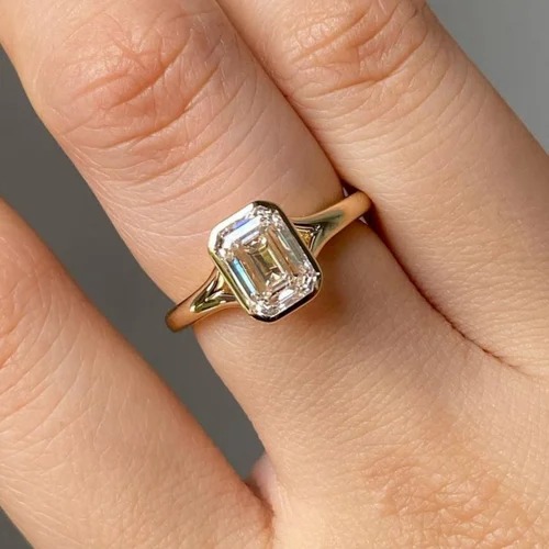 1.20 cts cut asscher Full White Moissanite Halo Ring With Accents For Engagement Wedding