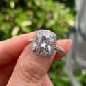1.50cts round Ring Full White Moissanite Halo Ring With Accents For Engagement Wedding